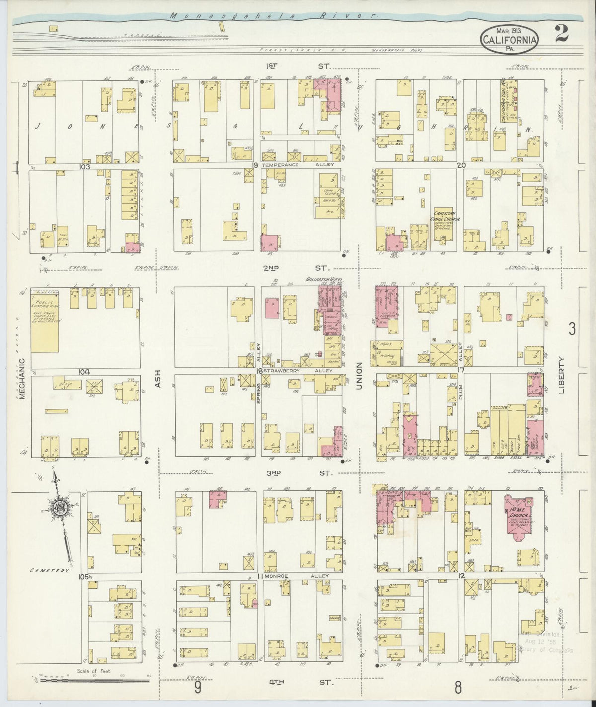 Sanborn Fire Insurance Map from California, Washington County, Pennsylvania (1913), Sheet #0002 - Complete Map Set gallery image, historic Sanborn map, vintage wall art, Pennsylvania Pennsylvania