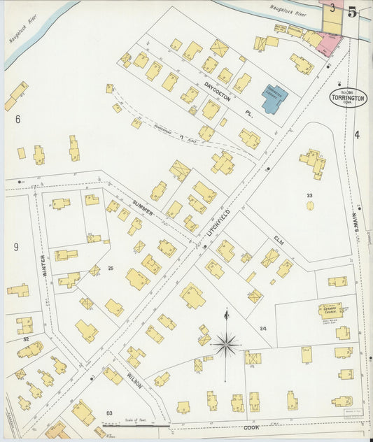 Sanborn Fire Insurance Map from Torrington, Litchfield County, Connecticut (1901), Sheet #0005 - Historic Sanborn Fire Insurance Map Print, vintage old map wall art, antique decor, genealogy gift, Connecticut Connecticut map