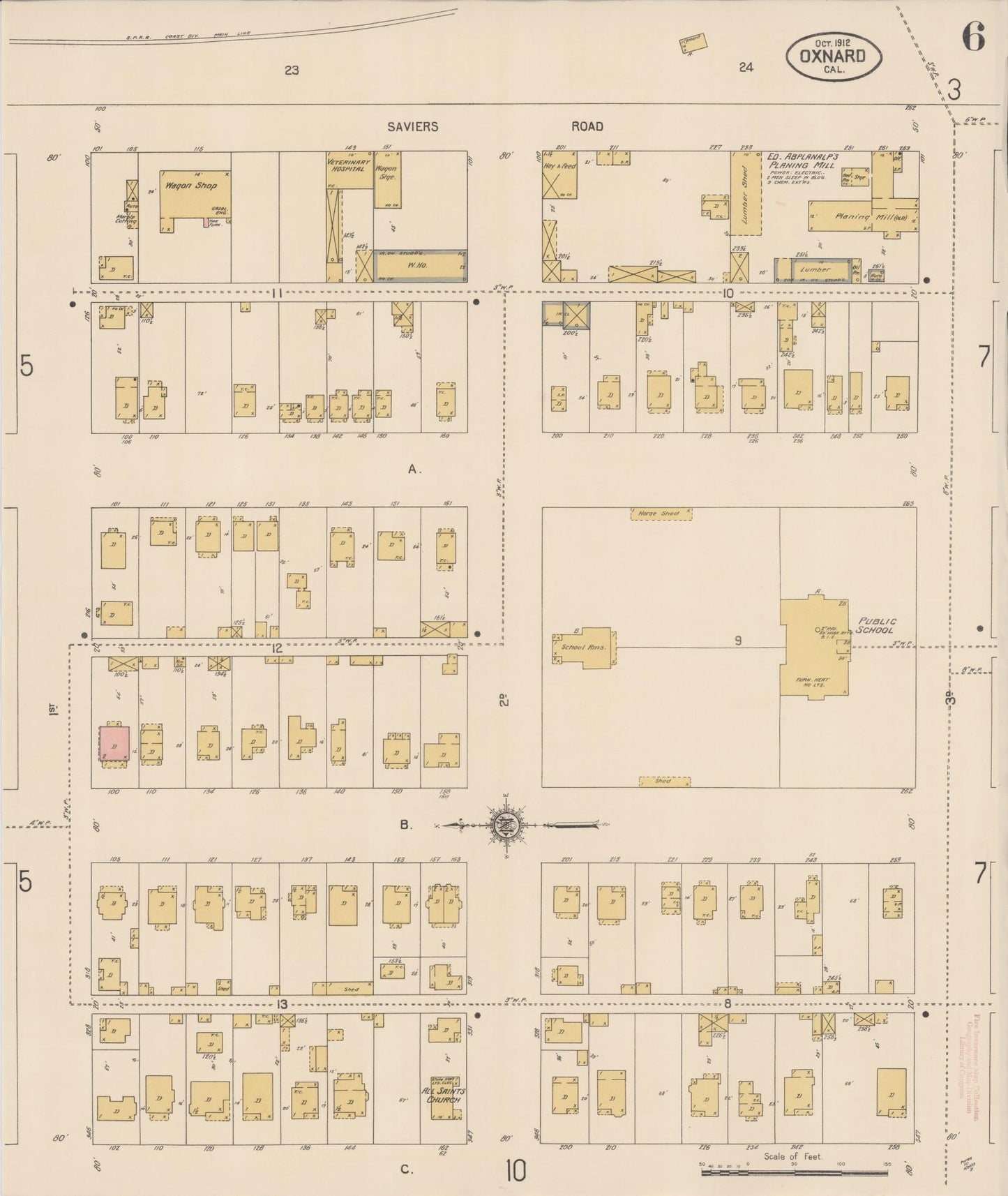 Sanborn Fire Insurance Map from Oxnard, Ventura County, California (1912), Sheet #0006 - Complete Map Set gallery image, historic Sanborn map, vintage wall art, California California