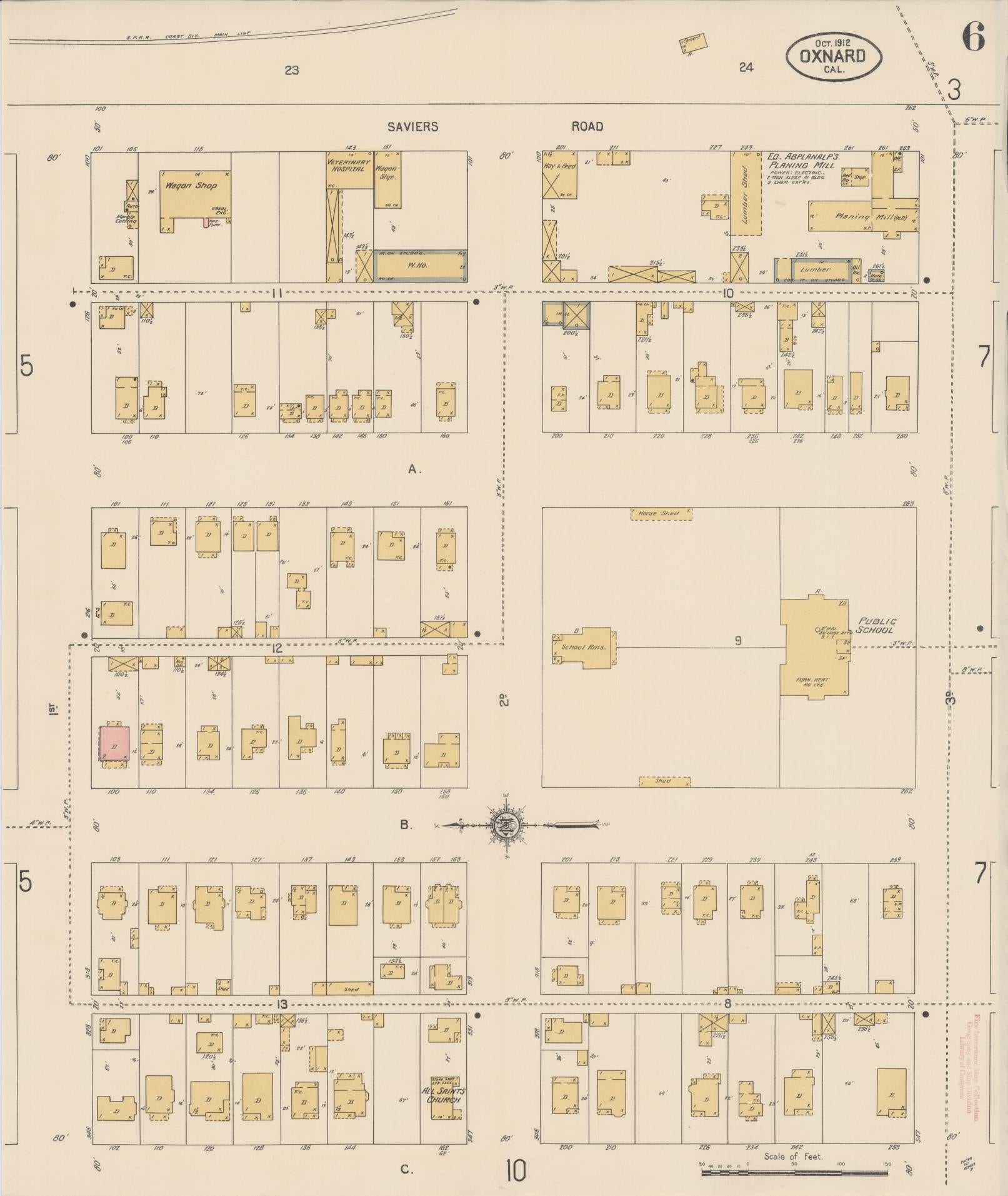 Sanborn Fire Insurance Map from Oxnard, Ventura County, California (1912), Sheet #0006 - Complete Map Set gallery image, historic Sanborn map, vintage wall art, California California