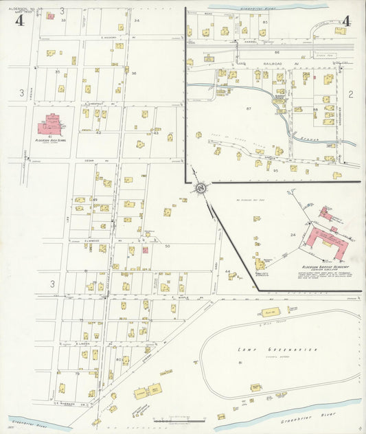 Sanborn Fire Insurance Map from Alderson, Greenbrier And Monroe Counties, West Virginia (1933), Sheet #0004 - Historic Sanborn Fire Insurance Map Print, vintage old map wall art, antique decor, genealogy gift, West Virginia West Virginia map