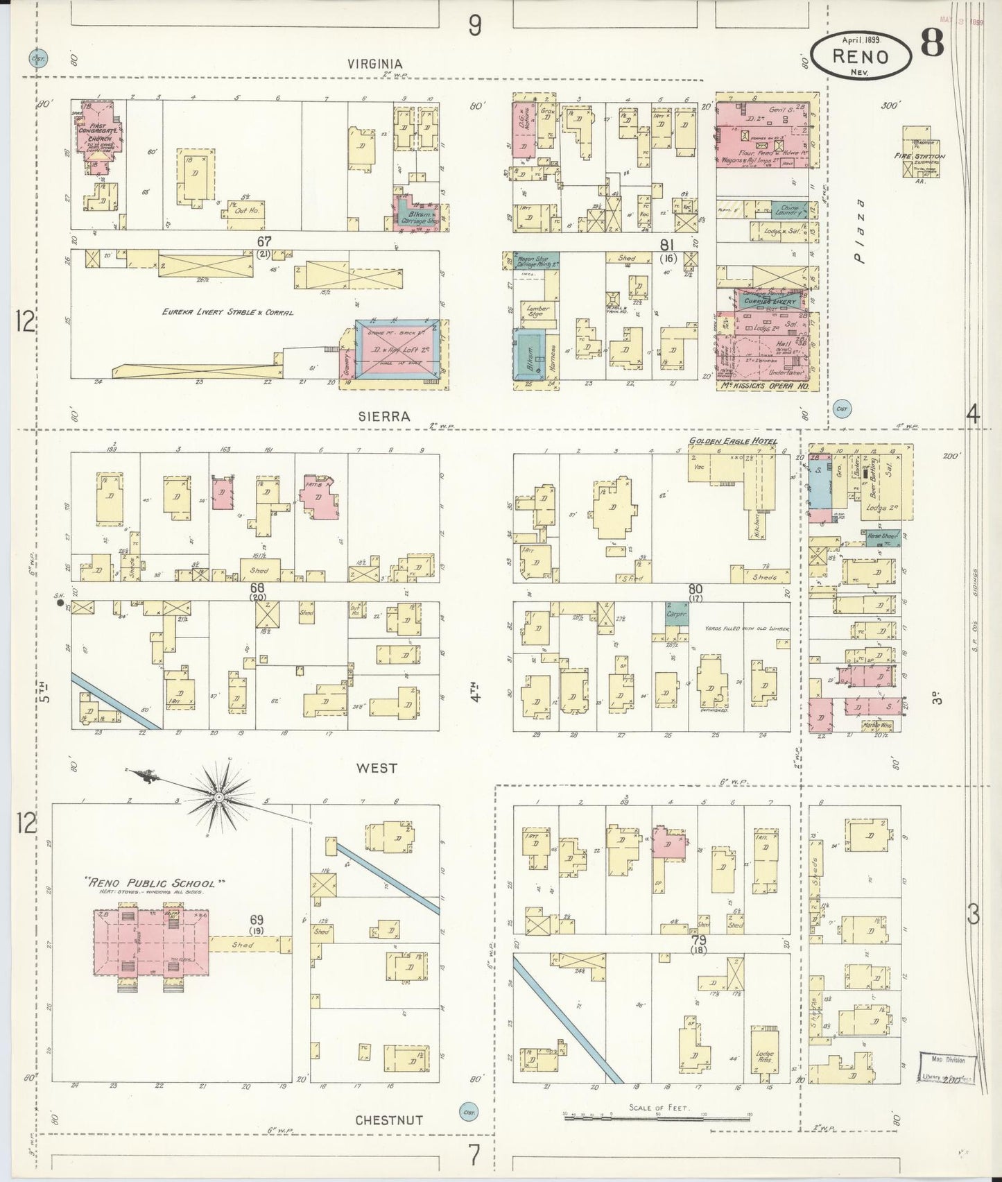 Sanborn Fire Insurance Map from Reno, Washoe County, Nevada (1899), Sheet #0008 - Complete Map Set gallery image, historic Sanborn map, vintage wall art, Nevada Nevada