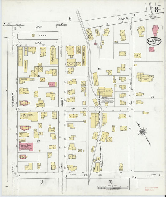 Sanborn Fire Insurance Map from Canisteo, Steuben County, New York (1920), Sheet #0008 - Historic Sanborn Fire Insurance Map Print, vintage old map wall art, antique decor, genealogy gift, New York New York map