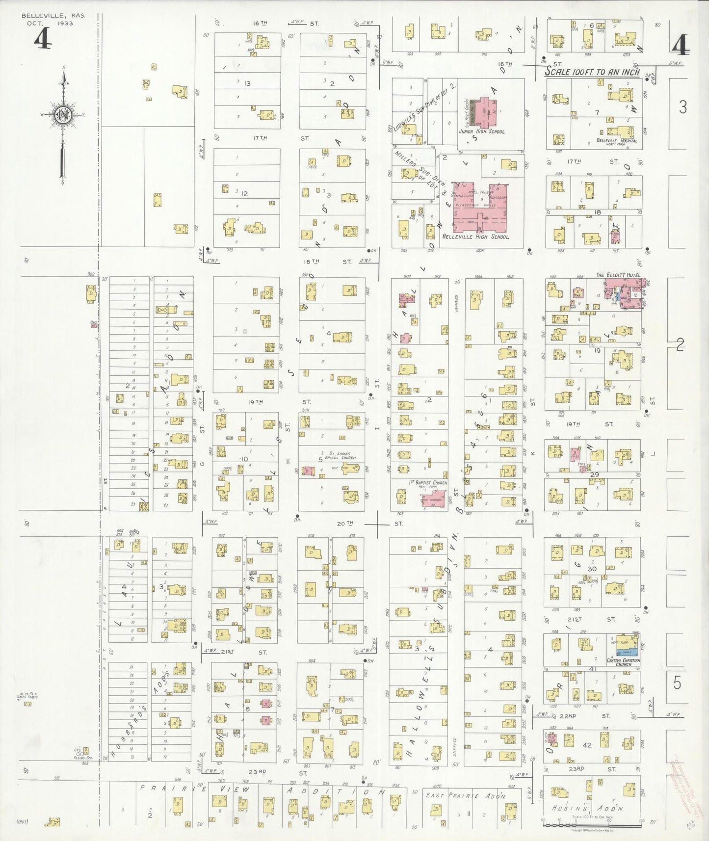 Sanborn Fire Insurance Map from Belleville, Republic County, Kansas (1933), Sheet #0004 - Historic Sanborn Fire Insurance Map Print, vintage old map wall art, antique decor, genealogy gift, Kansas Kansas map