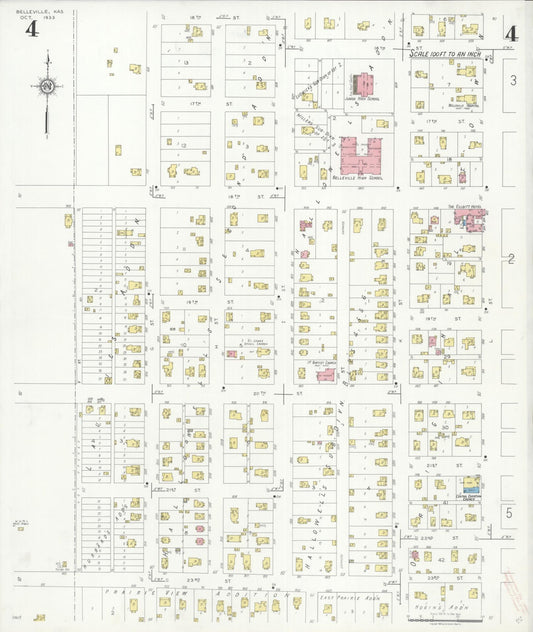 Sanborn Fire Insurance Map from Belleville, Republic County, Kansas (1933), Sheet #0004 - Historic Sanborn Fire Insurance Map Print, vintage old map wall art, antique decor, genealogy gift, Kansas Kansas map