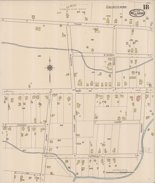 Sanborn Fire Insurance Map from Wellsboro, Tioga County, Pennsylvania (1922), Sheet #0018 - Historic Sanborn Fire Insurance Map Print, vintage old map wall art, antique decor, genealogy gift, Pennsylvania Pennsylvania map
