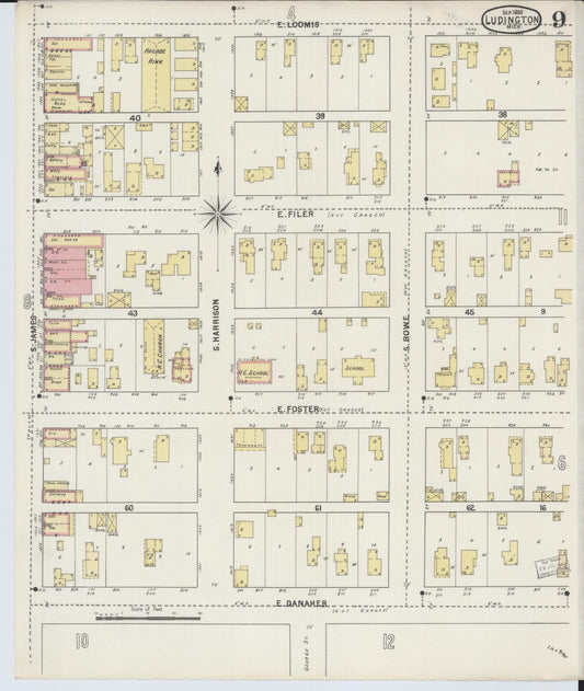 Sanborn Fire Insurance Map from Ludington, Mason County, Michigan (1895), Sheet #0009 - Historic Sanborn Fire Insurance Map Print, vintage old map wall art, antique decor, genealogy gift, Michigan Michigan map