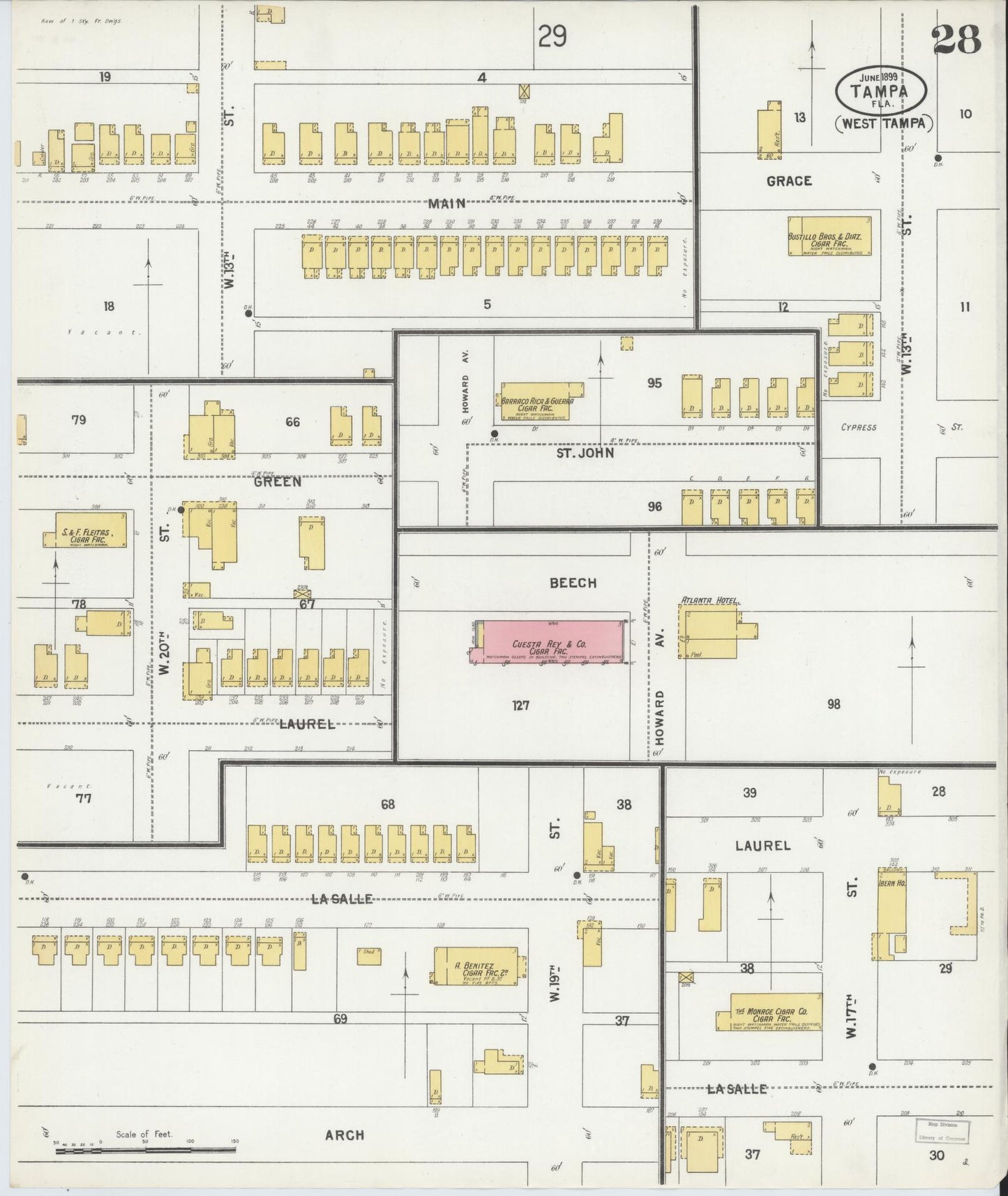 Sanborn Fire Insurance Map from Tampa, Hillsborough County, Florida (1899), Sheet #0028 - Complete Map Set gallery image, historic Sanborn map, vintage wall art, Florida Florida