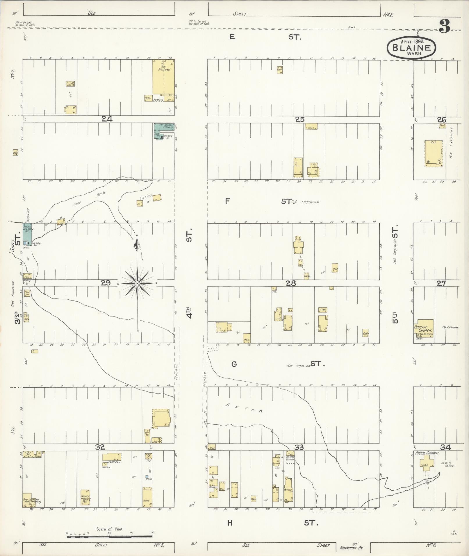 Sanborn Fire Insurance Map from Blaine, Whatcom County, Washington (1892), Sheet #0003 - Historic Sanborn Fire Insurance Map Print, vintage old map wall art, antique decor, genealogy gift, Washington Washington map