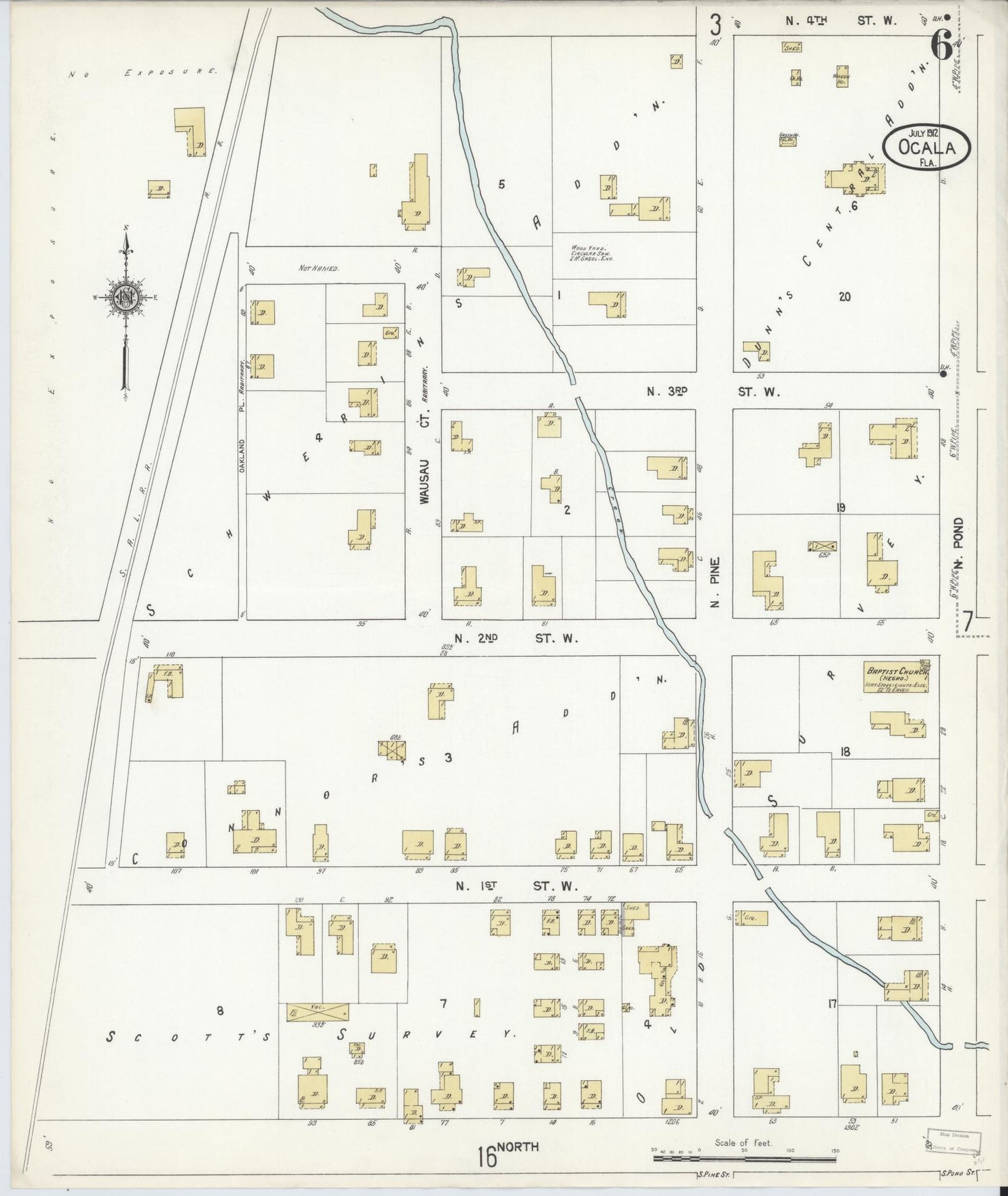 Sanborn Fire Insurance Map from Ocala, Marion County, Florida (1912), Sheet #0006 - Complete Map Set gallery image, historic Sanborn map, vintage wall art, Florida Florida