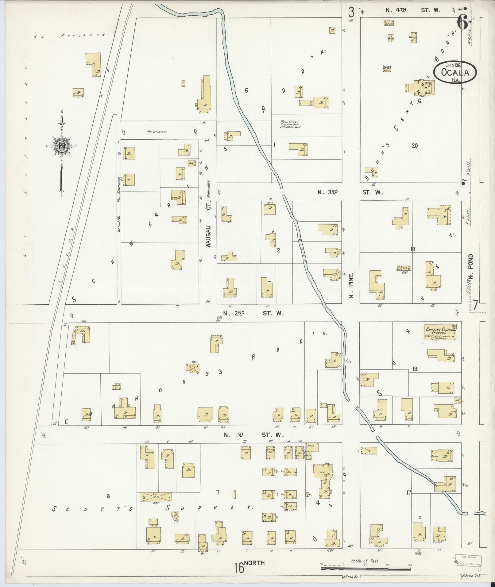 Sanborn Fire Insurance Map from Ocala, Marion County, Florida (1912), Sheet #0006 - Complete Map Set gallery image, historic Sanborn map, vintage wall art, Florida Florida