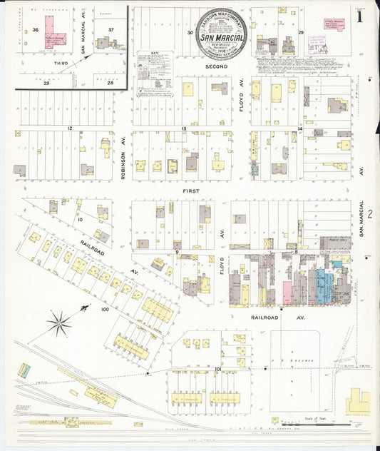 Sanborn Fire Insurance Map from San Marcial, Socorro County, New Mexico (1908), Sheet #0001 - Historic Sanborn Fire Insurance Map Print, vintage old map wall art, antique decor, genealogy gift, New Mexico New Mexico map