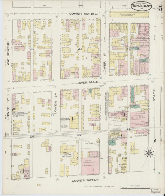Sanborn Fire Insurance Map from New Albany, Floyd County, Indiana (1886), Sheet #0005 - Historic Sanborn Fire Insurance Map Print, vintage old map wall art, antique decor, genealogy gift, Indiana Indiana map