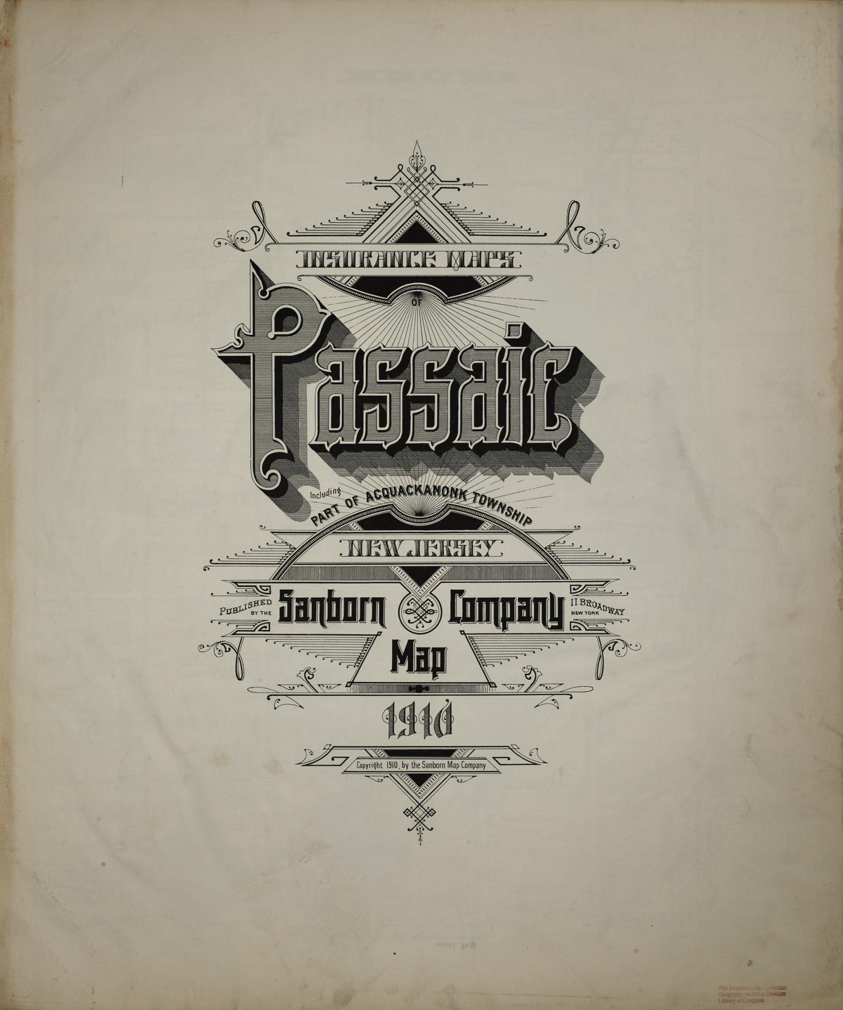Sanborn Fire Insurance Map from Passaic, Passaic County, New Jersey (1910), Sheet #0001 - Historic Sanborn Fire Insurance Map Print, vintage old map wall art, antique decor, genealogy gift, New Jersey New Jersey map