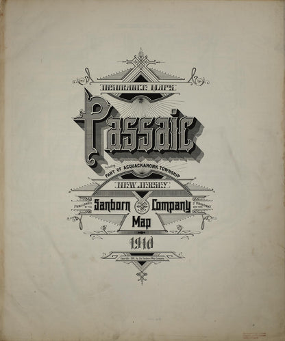 Sanborn Fire Insurance Map from Passaic, Passaic County, New Jersey (1910), Sheet #0001 - Historic Sanborn Fire Insurance Map Print, vintage old map wall art, antique decor, genealogy gift, New Jersey New Jersey map
