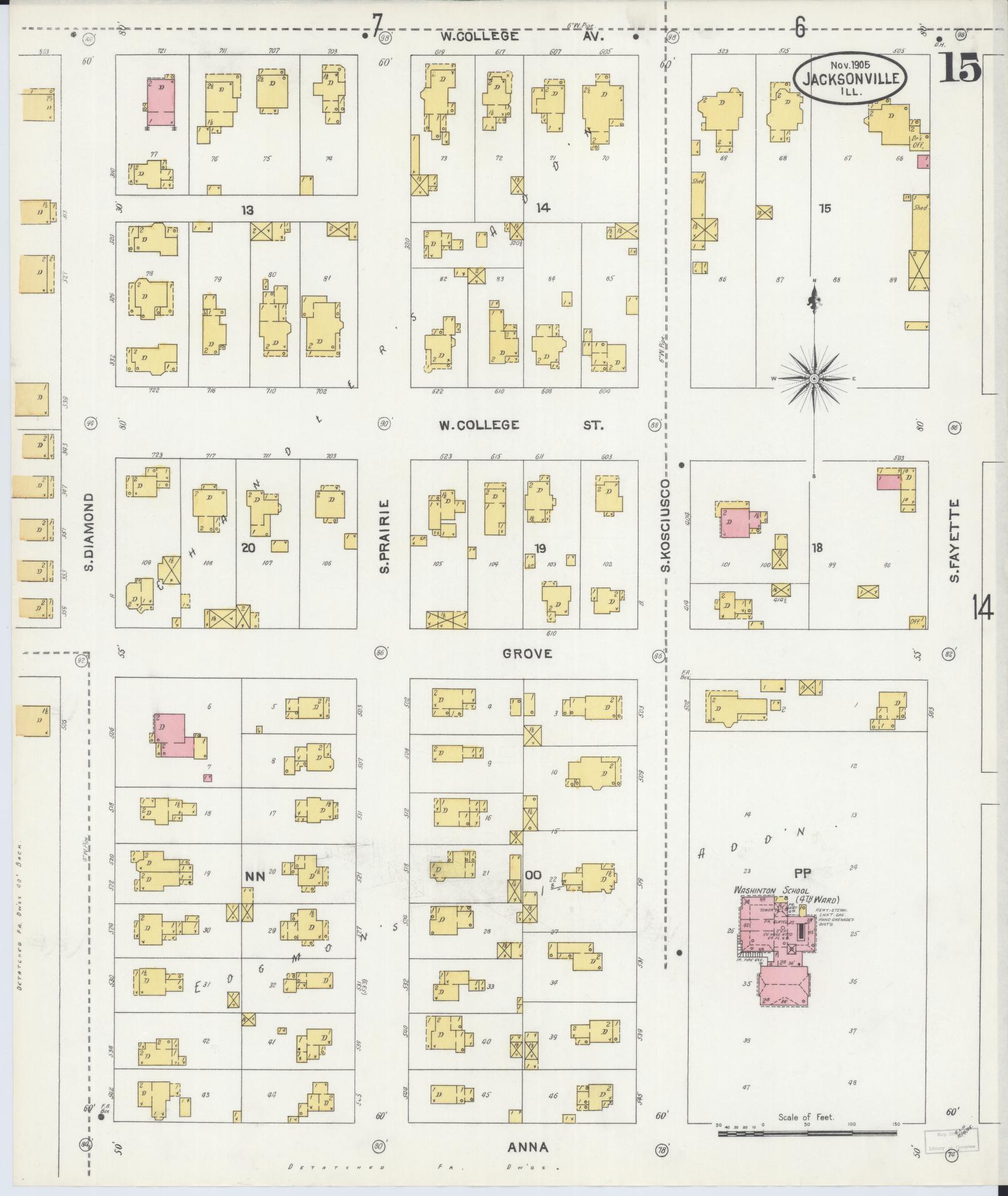 Sanborn Fire Insurance Map from Jacksonville, Morgan County, Illinois. (1905), Sheet 15 – Historic Sanborn Fire Insurance Map Print