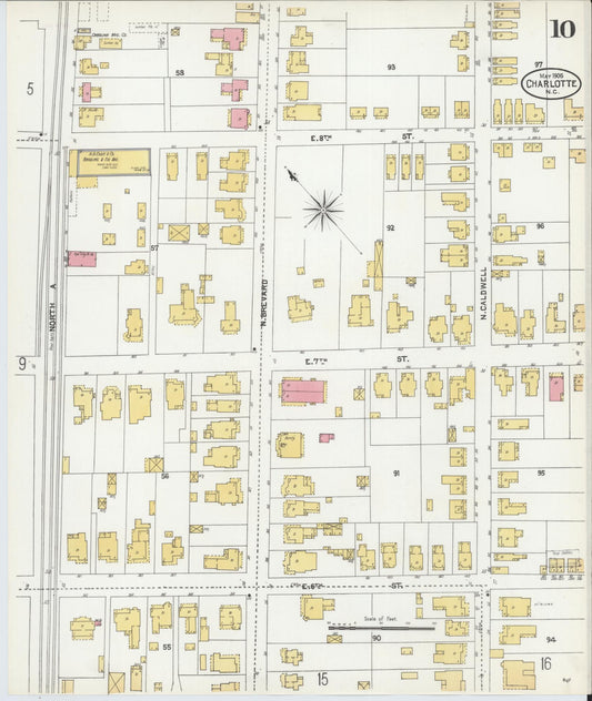 Sanborn Fire Insurance Map from Charlotte, Mecklenburg County, North Carolina (1905), Sheet #0010 - Historic Sanborn Fire Insurance Map Print, vintage old map wall art, antique decor, genealogy gift, North Carolina North Carolina map