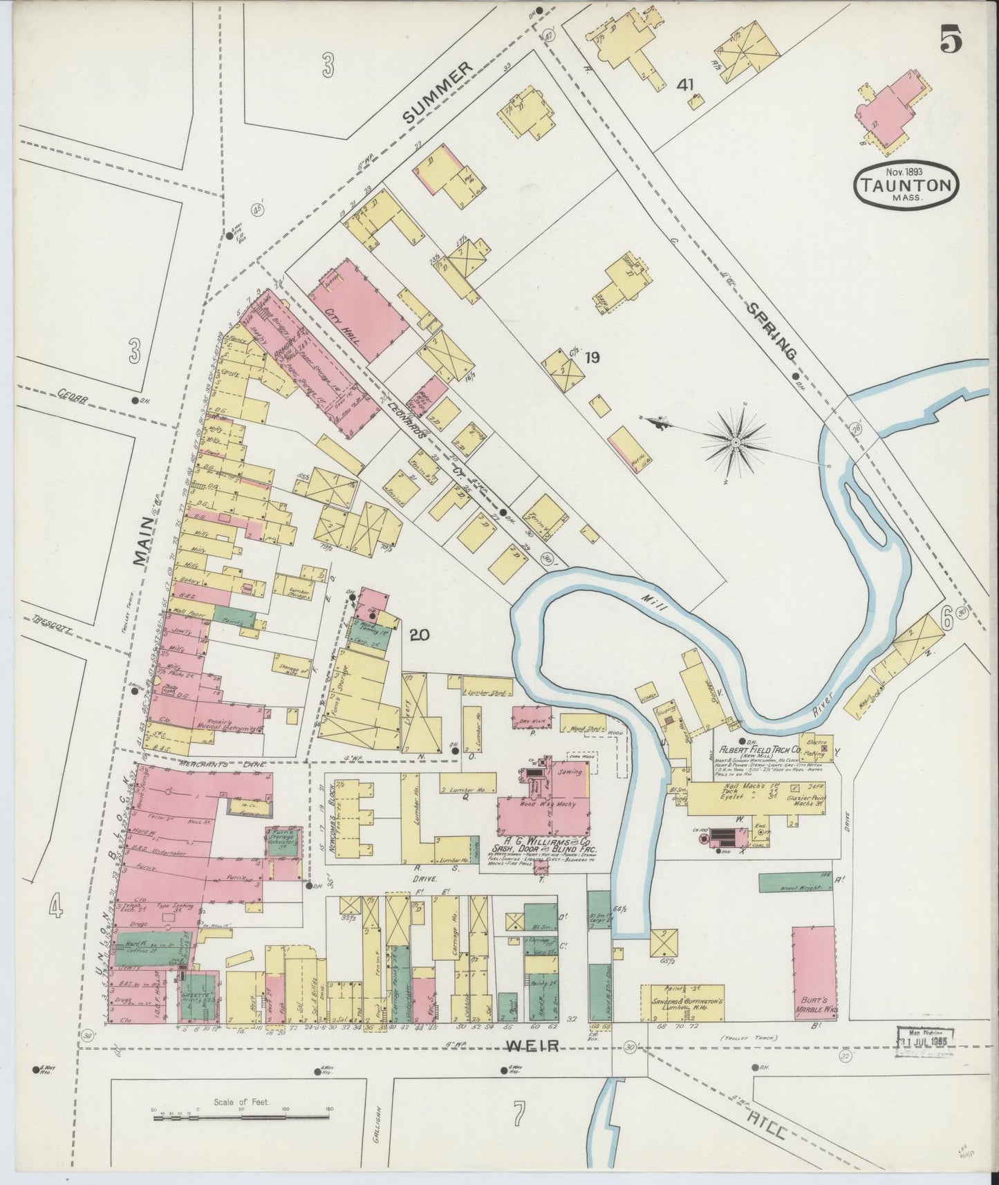 Sanborn Fire Insurance Map from Taunton, Bristol County, Massachusetts (1893), Sheet #0005 - Complete Map Set gallery image, historic Sanborn map, vintage wall art, Massachusetts Massachusetts