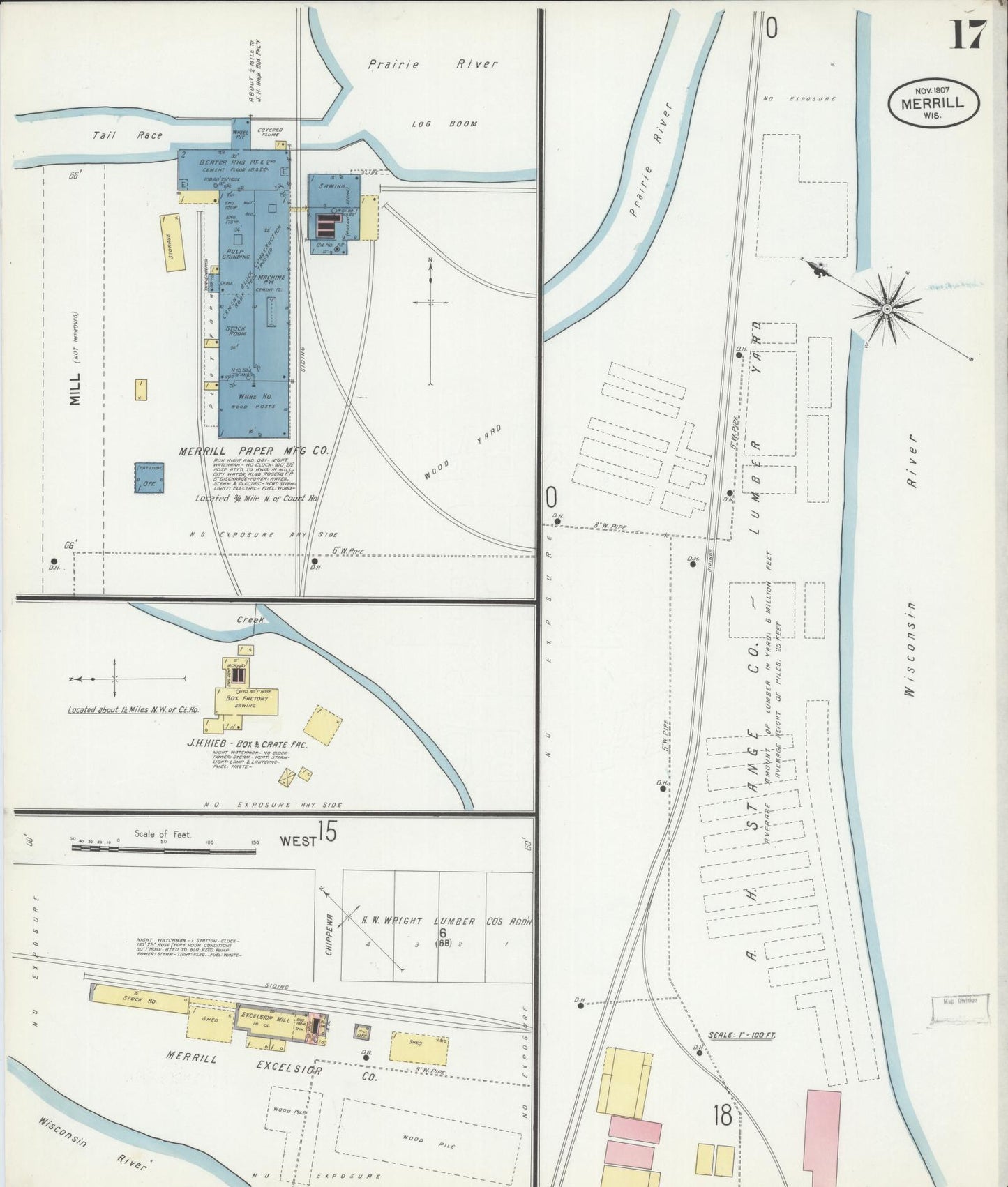 Sanborn Fire Insurance Map from Merrill, Lincoln County, Wisconsin (1907), Sheet #0017 - Complete Map Set gallery image, historic Sanborn map, vintage wall art, Wisconsin Wisconsin