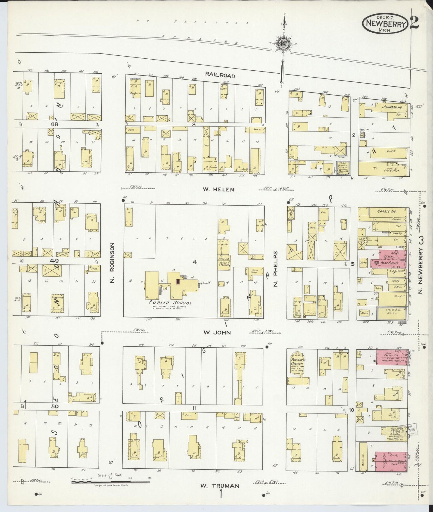 Sanborn Fire Insurance Map from Newberry, Luce County, Michigan (1917), Sheet #0002 - Complete Map Set gallery image, historic Sanborn map, vintage wall art, Michigan Michigan