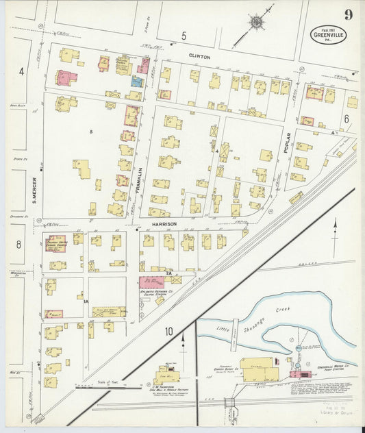 Sanborn Fire Insurance Map from Greenville, Mercer County, Pennsylvania (1911), Sheet #0009 - Historic Sanborn Fire Insurance Map Print, vintage old map wall art, antique decor, genealogy gift, Pennsylvania Pennsylvania map