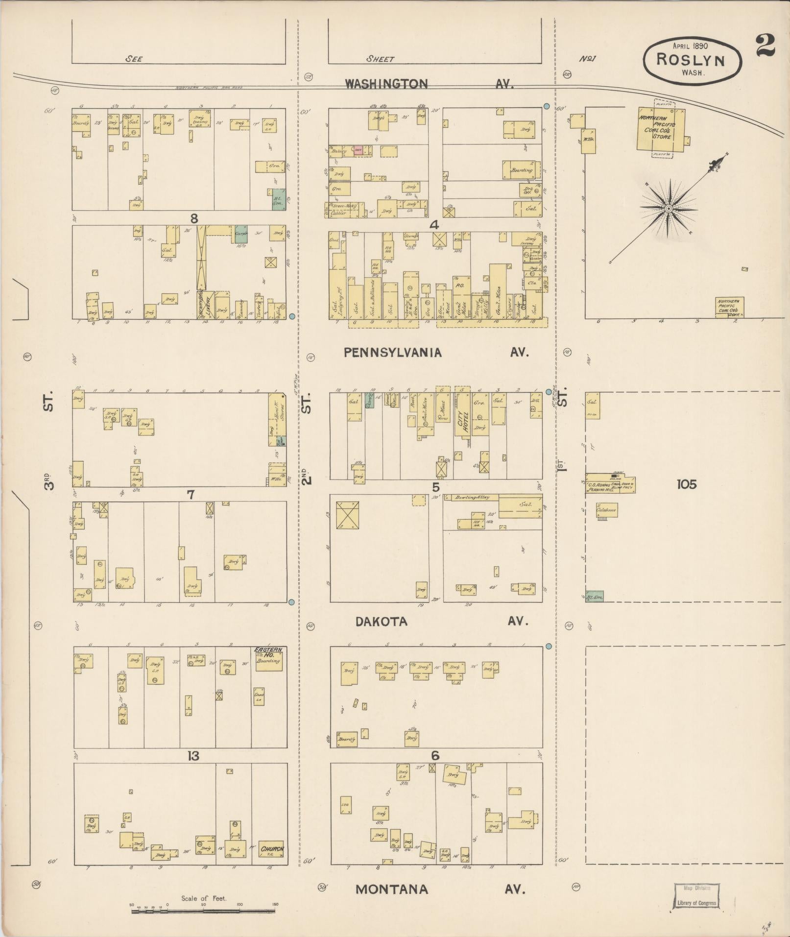 Sanborn Fire Insurance Map from Roslyn, Kittitas County, Washington (1890), Sheet #0002 - Complete Map Set gallery image, historic Sanborn map, vintage wall art, Washington Washington