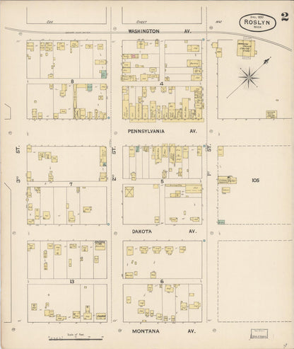 Sanborn Fire Insurance Map from Roslyn, Kittitas County, Washington (1890), Sheet #0002 - Complete Map Set gallery image, historic Sanborn map, vintage wall art, Washington Washington