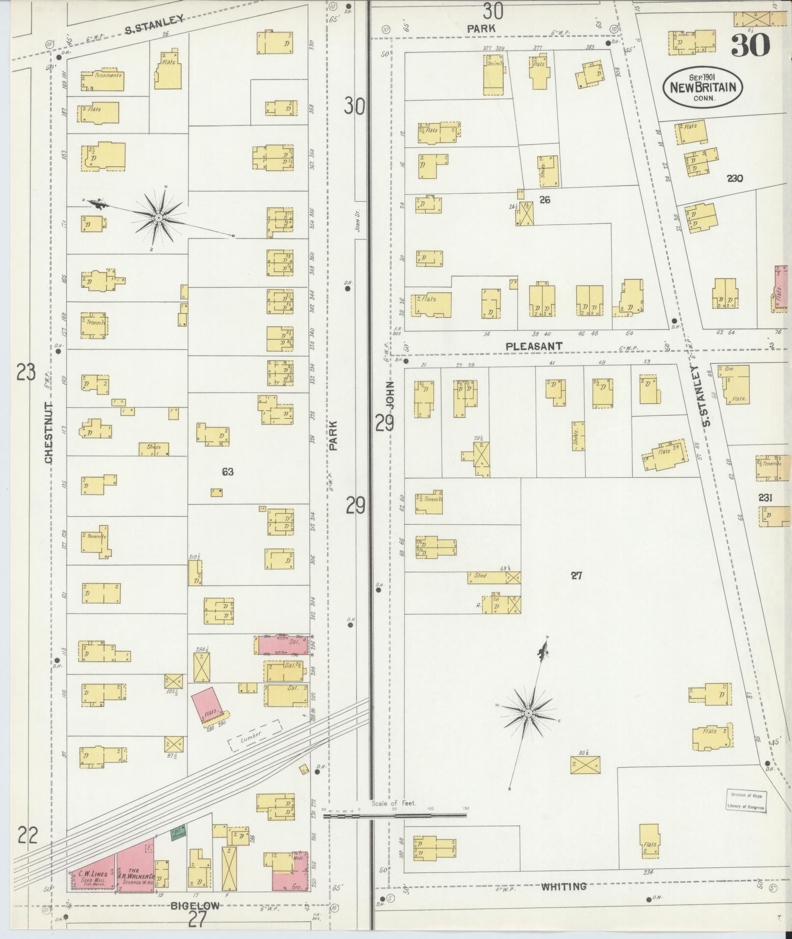Sanborn Fire Insurance Map from New Britain, Hartford County, Connecticut (1901), Sheet #0030 - Complete Map Set gallery image, historic Sanborn map, vintage wall art, Connecticut Connecticut