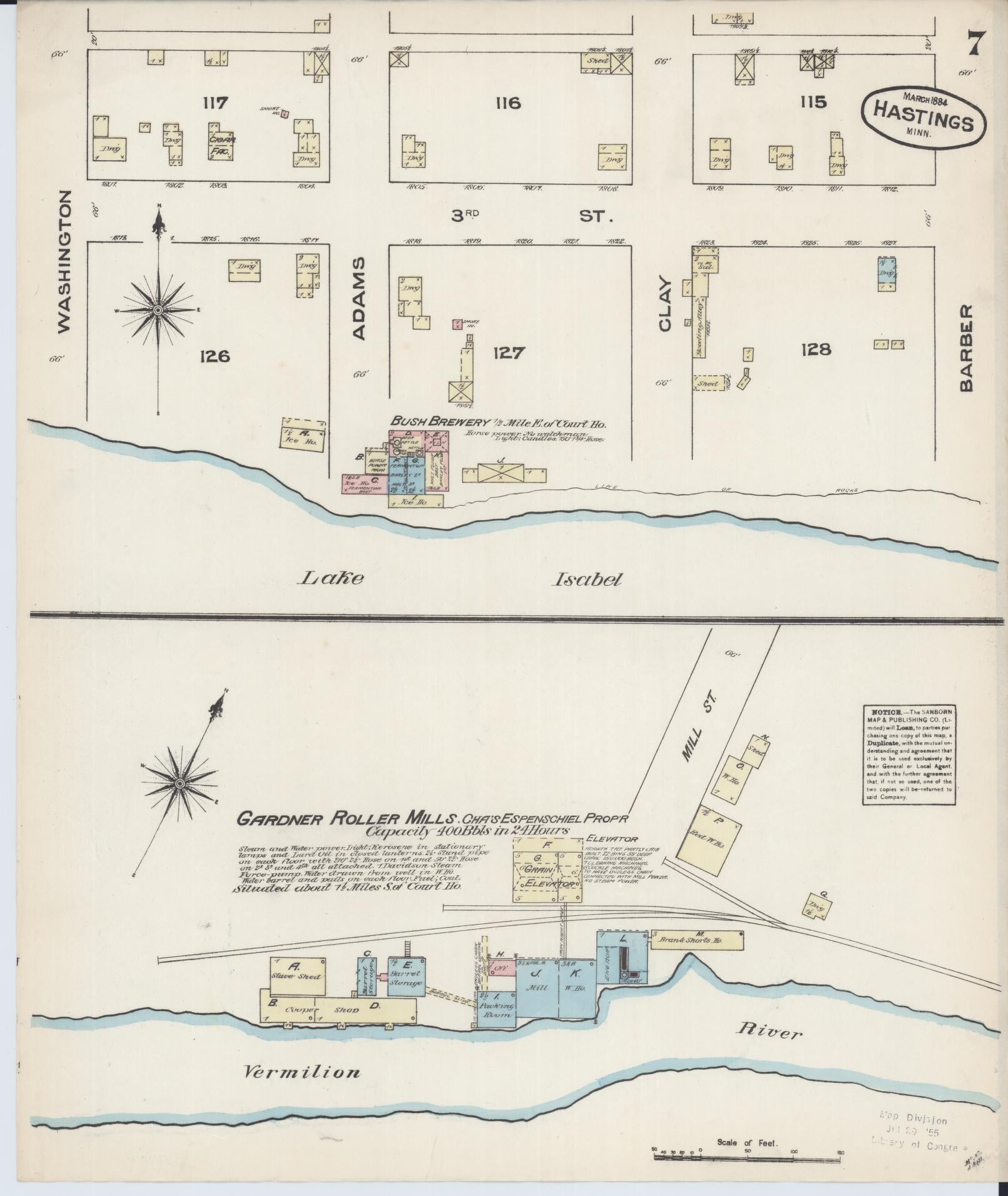 Sanborn Fire Insurance Map from Hastings, Dakota County, Minnesota (1884), Sheet #0007 - Complete Map Set gallery image, historic Sanborn map, vintage wall art, Minnesota Minnesota