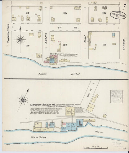 Sanborn Fire Insurance Map from Hastings, Dakota County, Minnesota (1884), Sheet #0007 - Complete Map Set gallery image, historic Sanborn map, vintage wall art, Minnesota Minnesota
