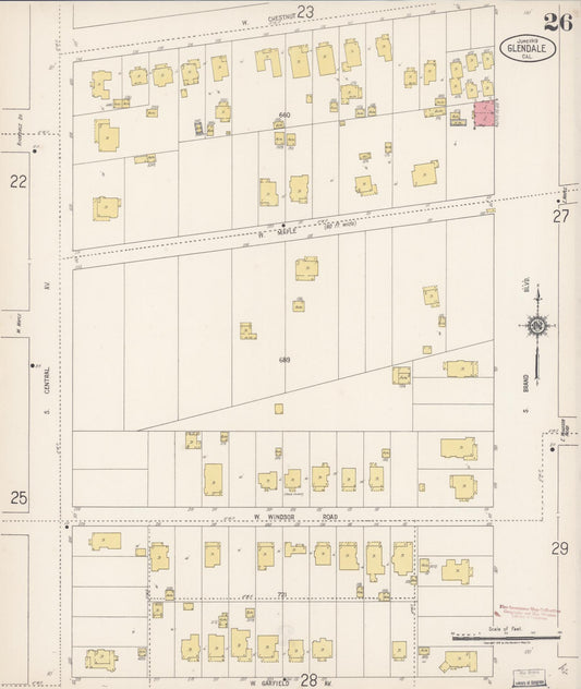 Sanborn Fire Insurance Map from Glendale, Los Angeles County, California (1919), Sheet #0026 - Historic Sanborn Fire Insurance Map Print, vintage old map wall art, antique decor, genealogy gift, California California map