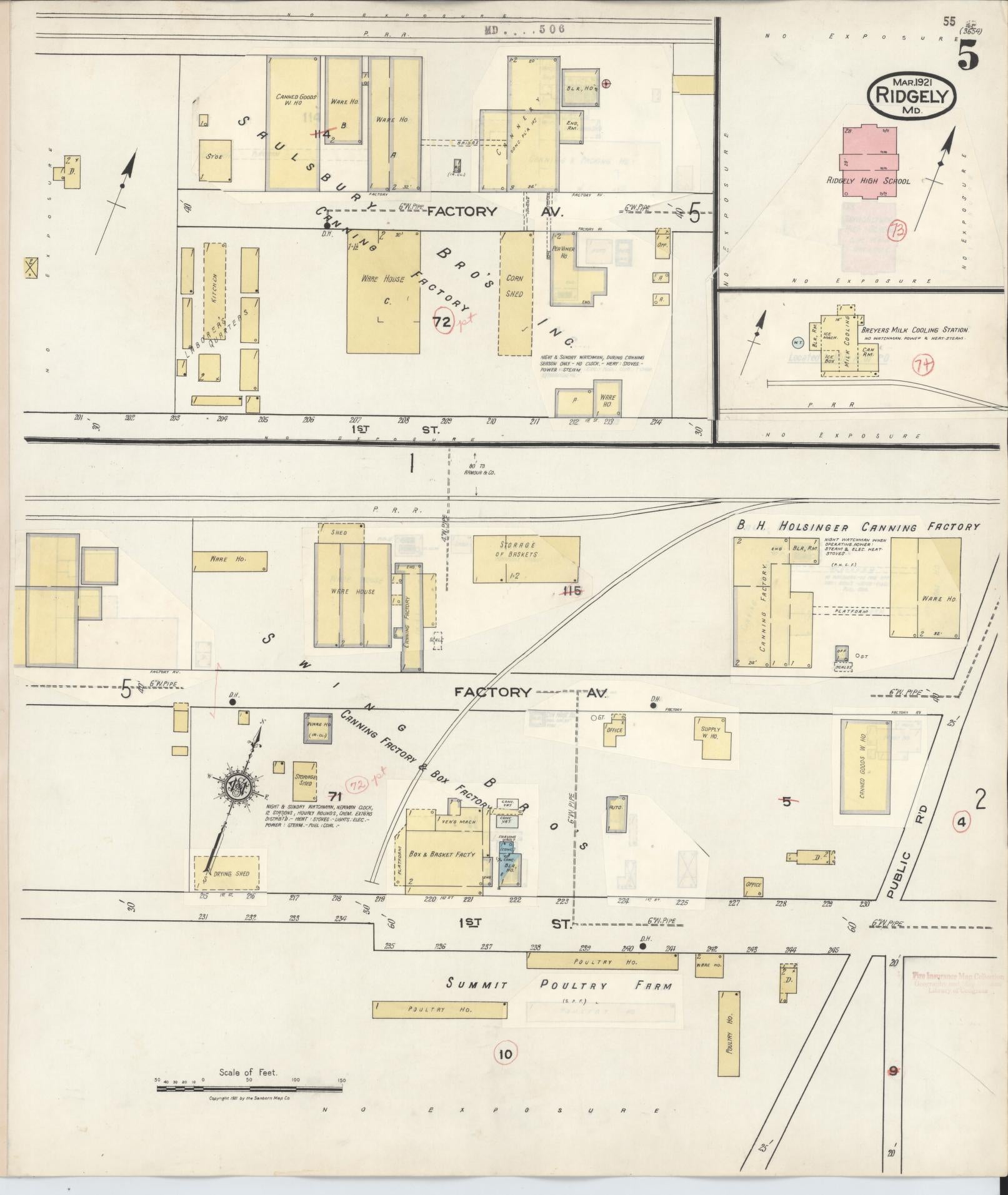 Sanborn Fire Insurance Map from Ridgely, Caroline County, Maryland (1934), Sheet #0005 - Historic Sanborn Fire Insurance Map Print, vintage old map wall art