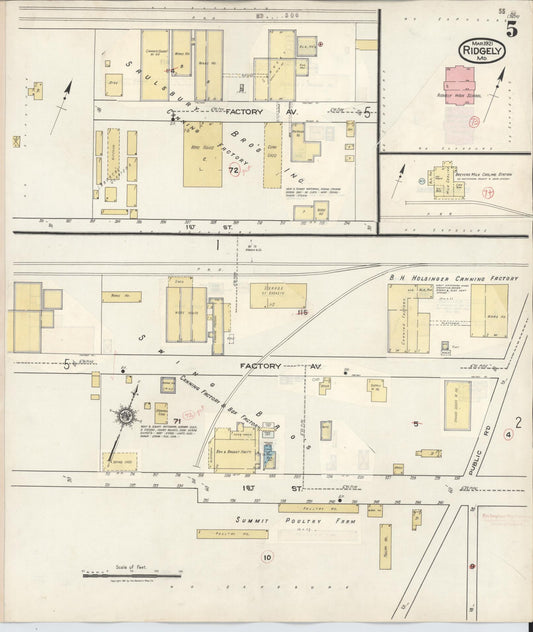 Sanborn Fire Insurance Map from Ridgely, Caroline County, Maryland (1934), Sheet #0005 - Historic Sanborn Fire Insurance Map Print, vintage old map wall art
