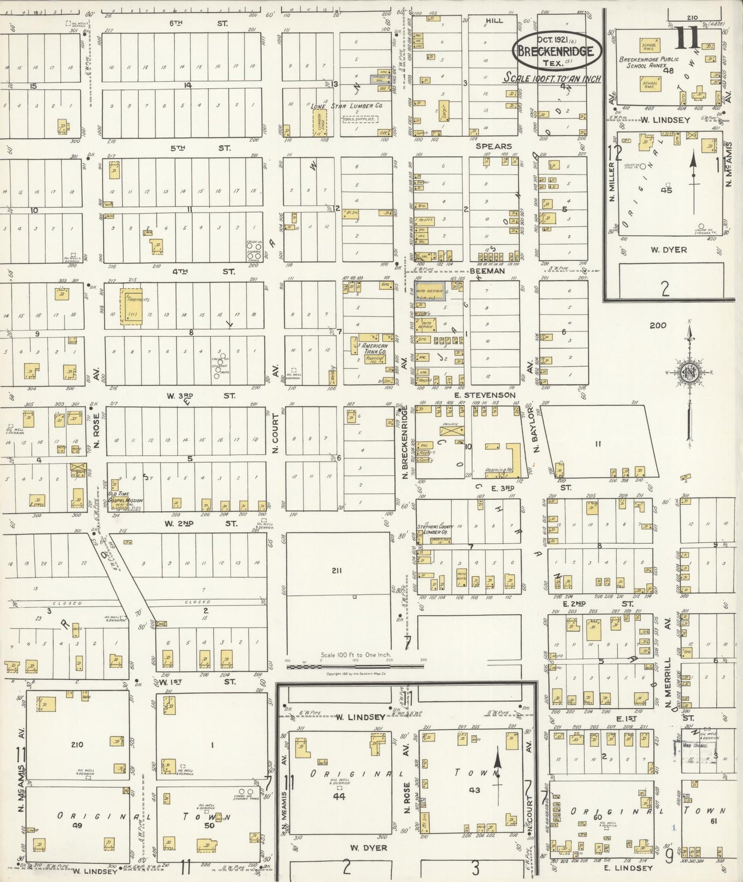 Sanborn Fire Insurance Map from Breckenridge, Stephens County, Texas (1921), Sheet #0011 - Historic Sanborn Fire Insurance Map Print, vintage old map wall art, antique decor, genealogy gift, Texas Texas map