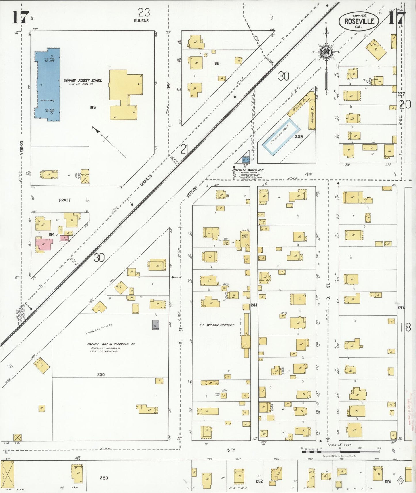 Sanborn Fire Insurance Map from Roseville, Placer County, California (1925), Sheet #0017 - Complete Map Set gallery image, historic Sanborn map, vintage wall art, California California