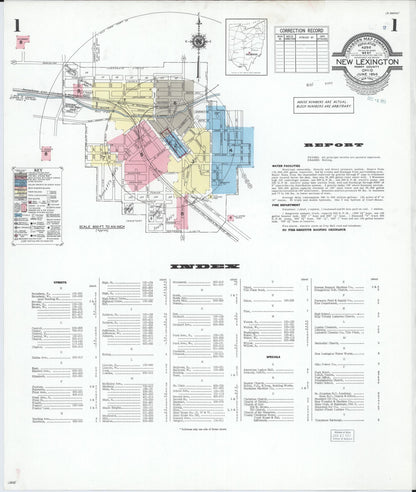 Sanborn Fire Insurance Map from New Lexington, Perry County, Ohio (1950), Sheet #0001 - Historic Sanborn Fire Insurance Map Print, vintage old map wall art, antique decor, genealogy gift, Ohio Ohio map