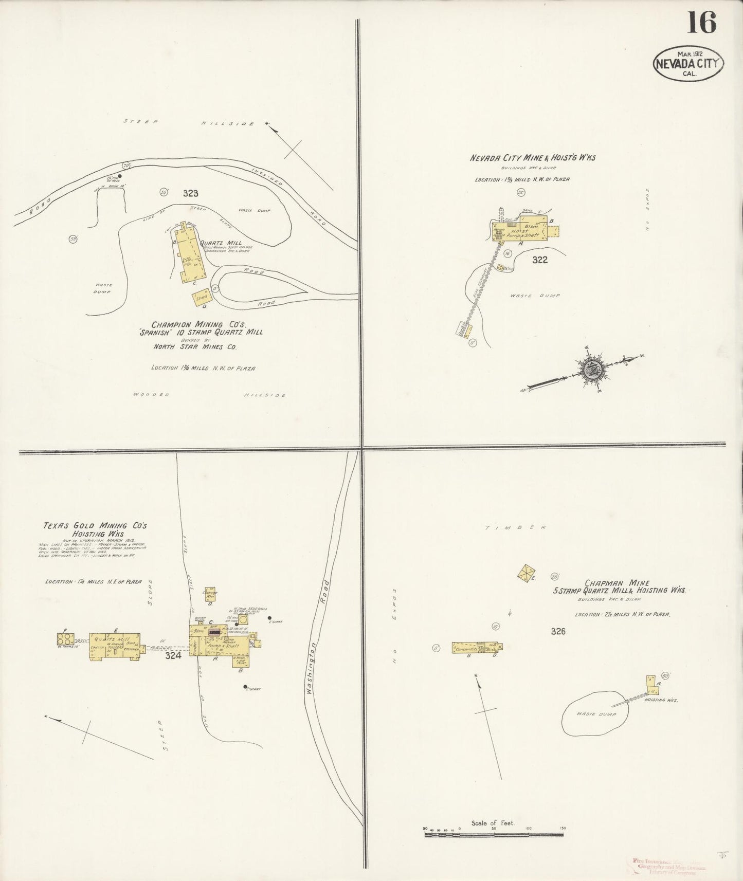 Sanborn Fire Insurance Map from Nevada City, Nevada County, California (1912), Sheet #0016 - Complete Map Set gallery image, historic Sanborn map, vintage wall art, California California
