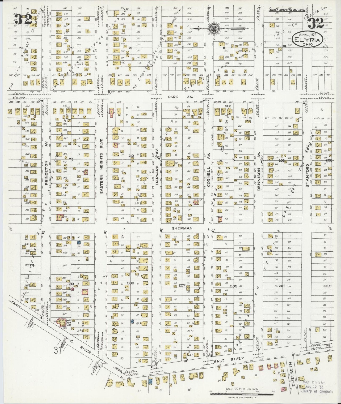 Sanborn Fire Insurance Map from Elyria, Lorain County, Ohio (1925), Sheet #0032 - Historic Sanborn Fire Insurance Map Print, vintage old map wall art, antique decor, genealogy gift, Ohio Ohio map