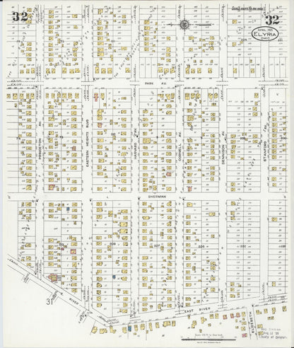Sanborn Fire Insurance Map from Elyria, Lorain County, Ohio (1925), Sheet #0032 - Historic Sanborn Fire Insurance Map Print, vintage old map wall art, antique decor, genealogy gift, Ohio Ohio map