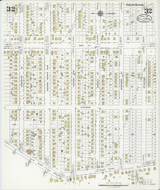 Sanborn Fire Insurance Map from Elyria, Lorain County, Ohio (1925), Sheet #0032 - Historic Sanborn Fire Insurance Map Print, vintage old map wall art, antique decor, genealogy gift, Ohio Ohio map