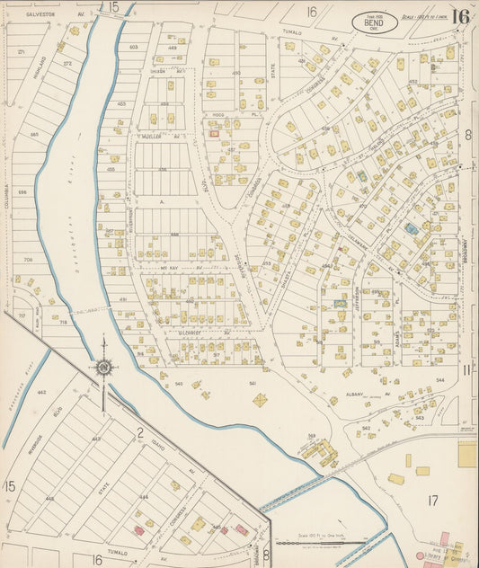 Sanborn Fire Insurance Map from Bend, Deschutes County, Oregon (1920), Sheet #0016 - Historic Sanborn Fire Insurance Map Print, vintage old map wall art, antique decor, genealogy gift, Oregon Oregon map