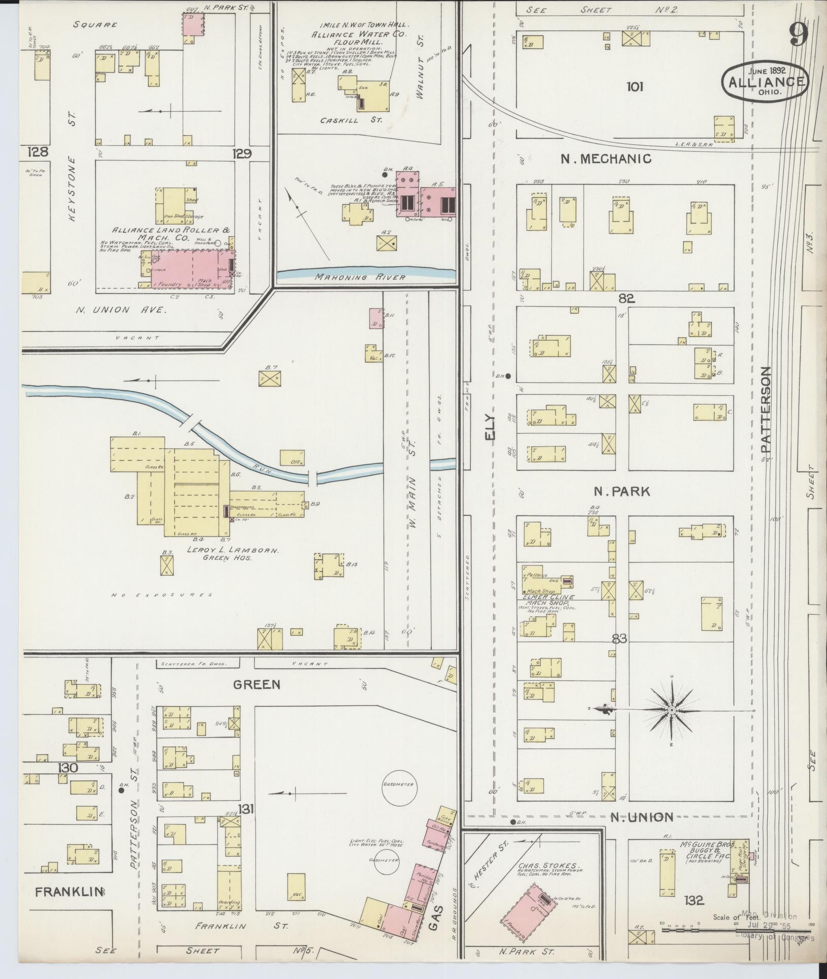 Sanborn Fire Insurance Map from Alliance, Stark County, Ohio (1892), Sheet #0009 - Historic Sanborn Fire Insurance Map Print, vintage old map wall art, antique decor, genealogy gift, Ohio Ohio map