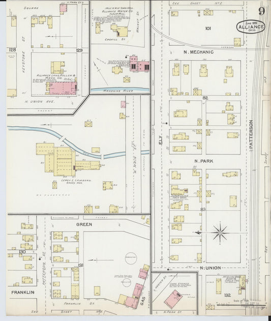 Sanborn Fire Insurance Map from Alliance, Stark County, Ohio (1892), Sheet #0009 - Historic Sanborn Fire Insurance Map Print, vintage old map wall art, antique decor, genealogy gift, Ohio Ohio map