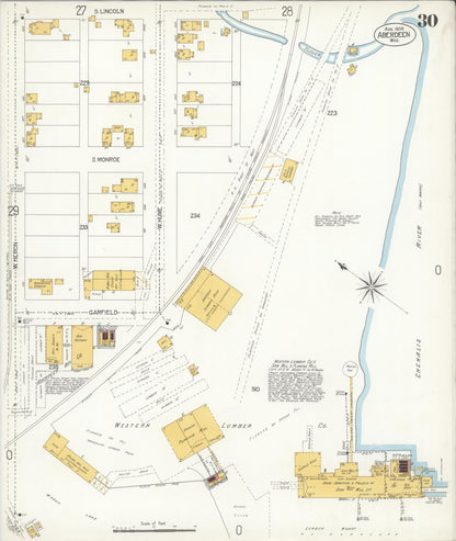 Sanborn Fire Insurance Map from Aberdeen, Grays Harbor County, Washington (1906), Sheet #0030 - Complete Map Set gallery image, historic Sanborn map, vintage wall art, Washington Washington