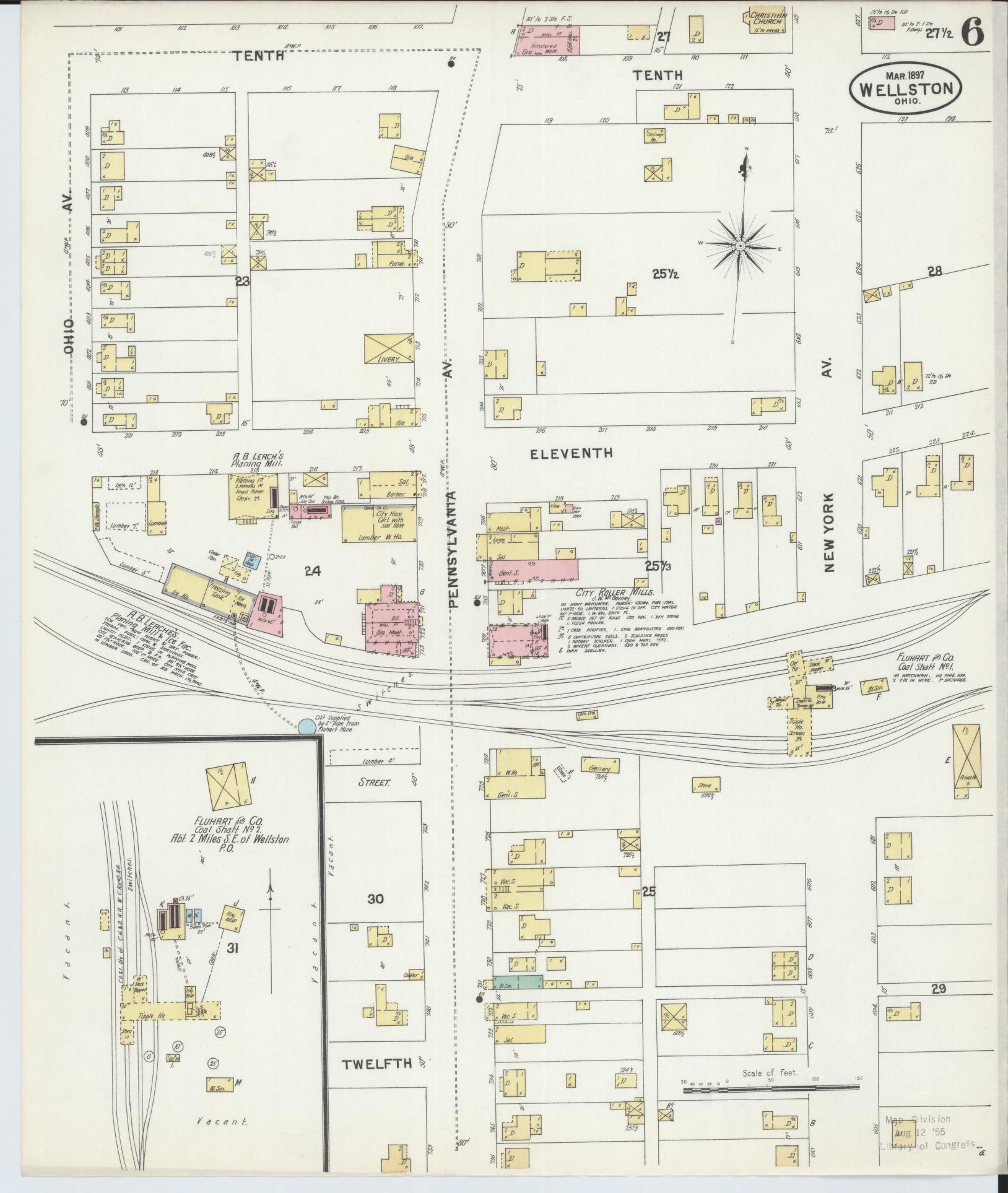 Sanborn Fire Insurance Map from Wellston, Jackson County, Ohio (1897), Sheet #0006 - Complete Map Set gallery image, historic Sanborn map, vintage wall art, Ohio Ohio