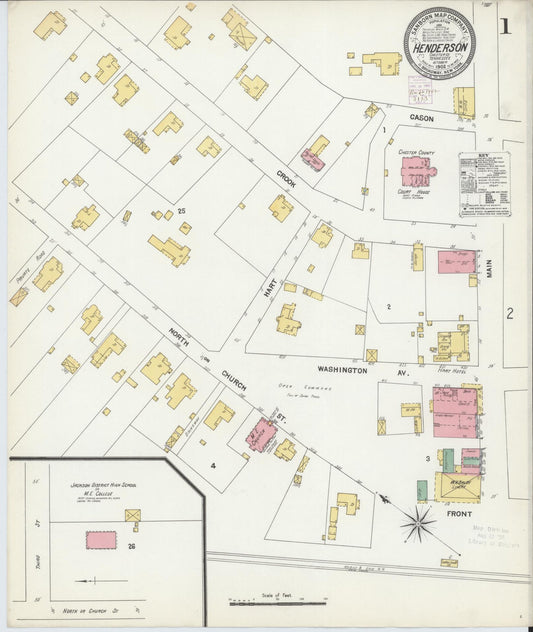 Sanborn Fire Insurance Map from Henderson, Chester County, Tennessee (1902), Sheet #0001 - Historic Sanborn Fire Insurance Map Print, vintage old map wall art, antique decor, genealogy gift, Tennessee Tennessee map
