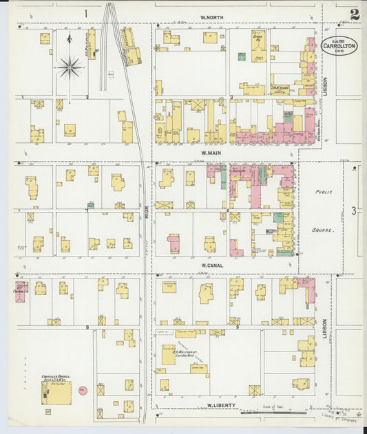 Sanborn Fire Insurance Map from Carrollton, Carroll County, Ohio (1901), Sheet #0002 - Historic Sanborn Fire Insurance Map Print, vintage old map wall art, antique decor, genealogy gift, Ohio Ohio map