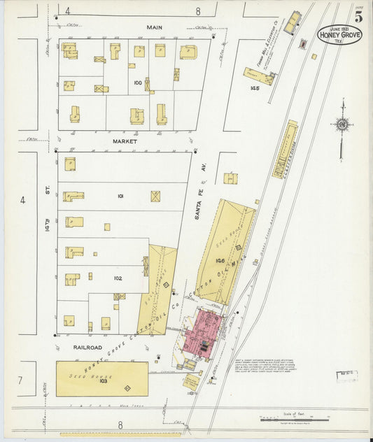 Sanborn Fire Insurance Map from Honey Grove, Fannin County, Texas (1921), Sheet #0005 - Historic Sanborn Fire Insurance Map Print, vintage old map wall art, antique decor, genealogy gift, Texas Texas map