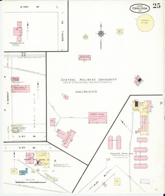 Sanborn Fire Insurance Map from Oskaloosa, Mahaska County, Iowa (1910), Sheet #0025 - Historic Sanborn Fire Insurance Map Print, vintage old map wall art