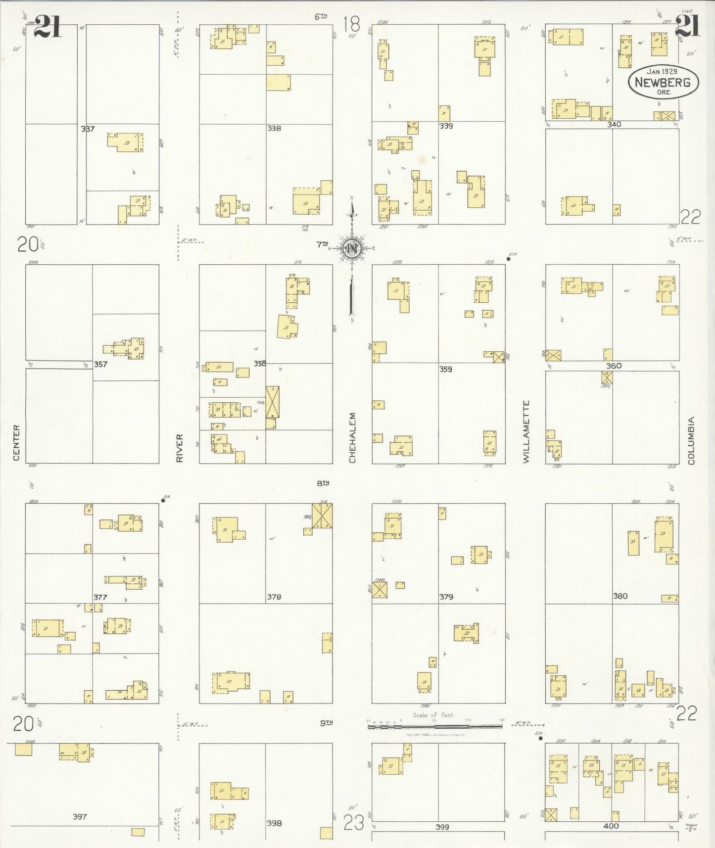 Sanborn Fire Insurance Map from Newberg, Yamhill County, Oregon (1929), Sheet #0021 - Complete Map Set gallery image, historic Sanborn map, vintage wall art, Oregon Oregon